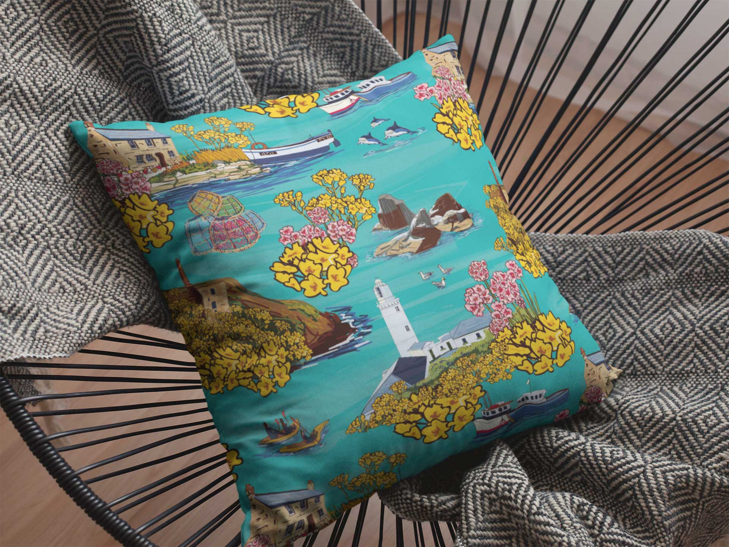 Coastal Cornwall Teal Cushion