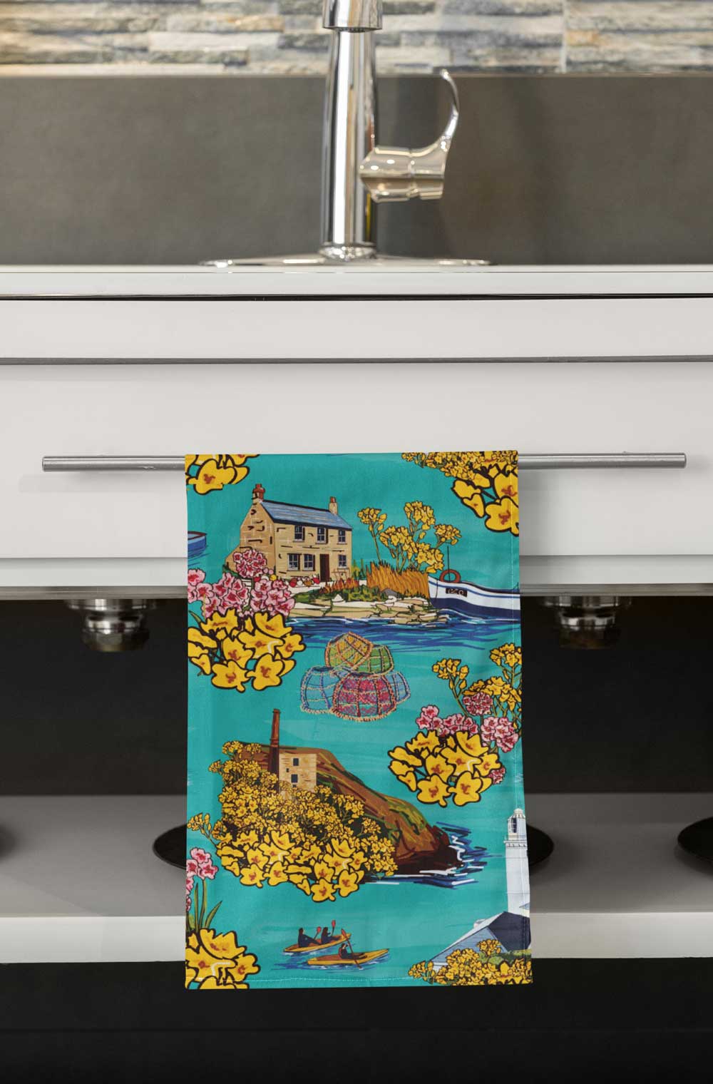 Coastal Cornwall: Teal Tea Towel