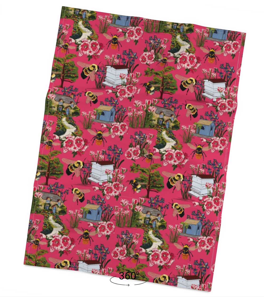 Hot Pink Cottage Garden Tea Towel