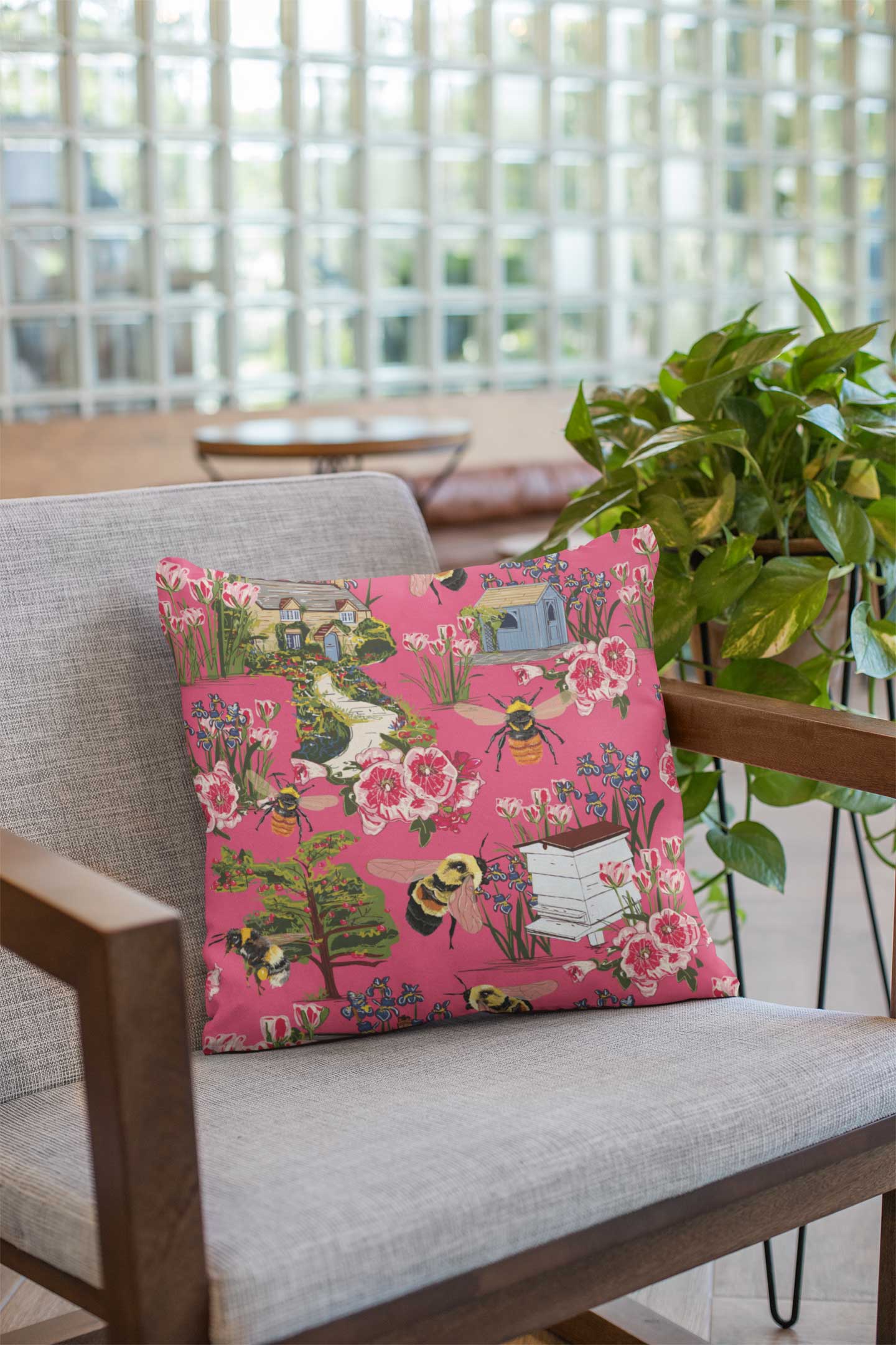 Hot Pink Cottage Garden Cushion