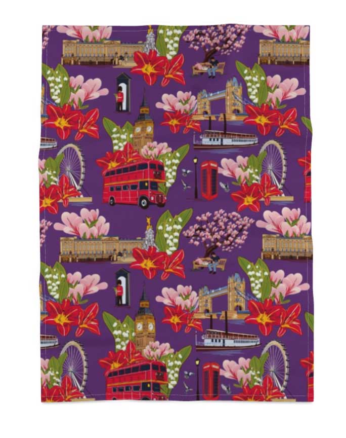London Blooms: Purple Tea Towel