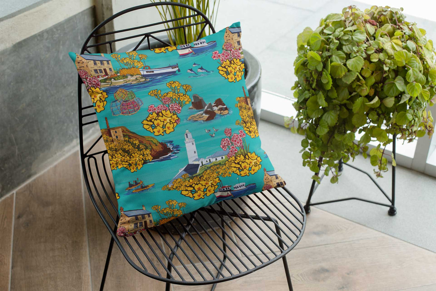Coastal Cornwall Teal Cushion