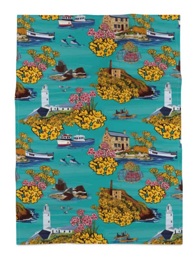 Coastal Cornwall: Teal Tea Towel