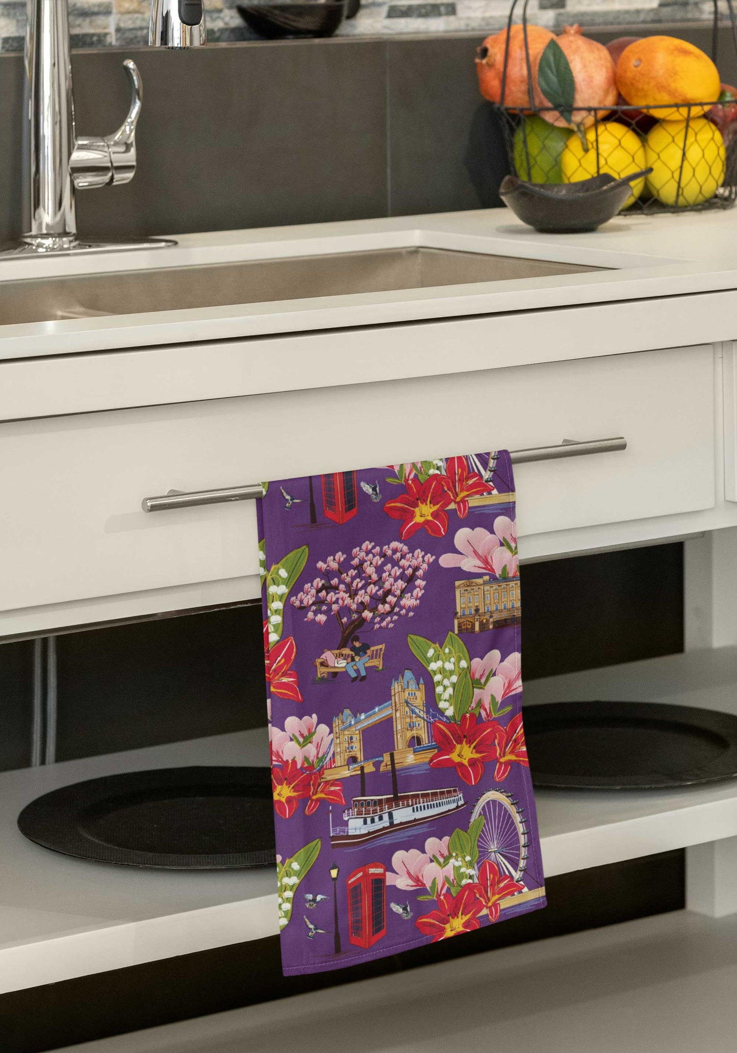 London Blooms: Purple Tea Towel