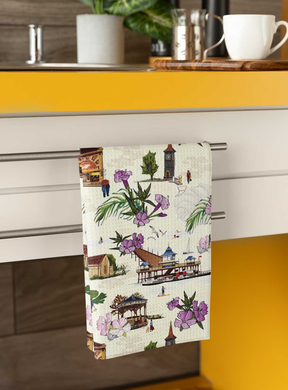 Vintage Clevedon Pattern Tea Towel