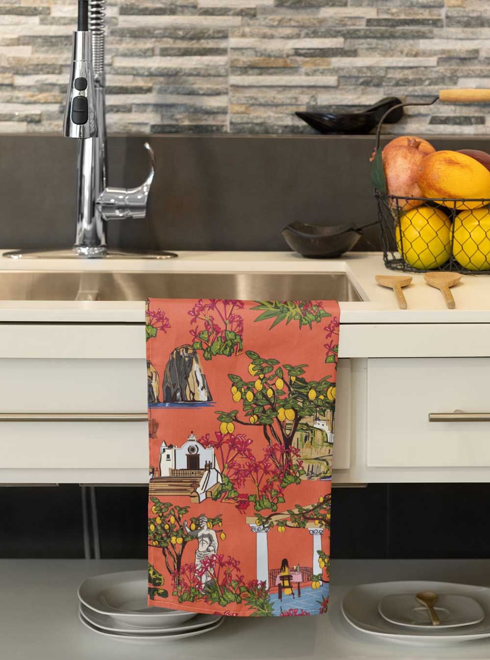 Vibrant Orange Sorrento Tea Towel