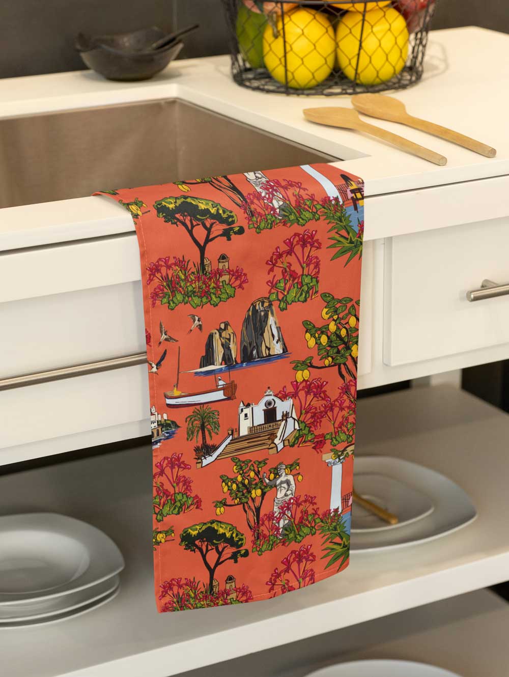 Vibrant Orange Sorrento Tea Towel