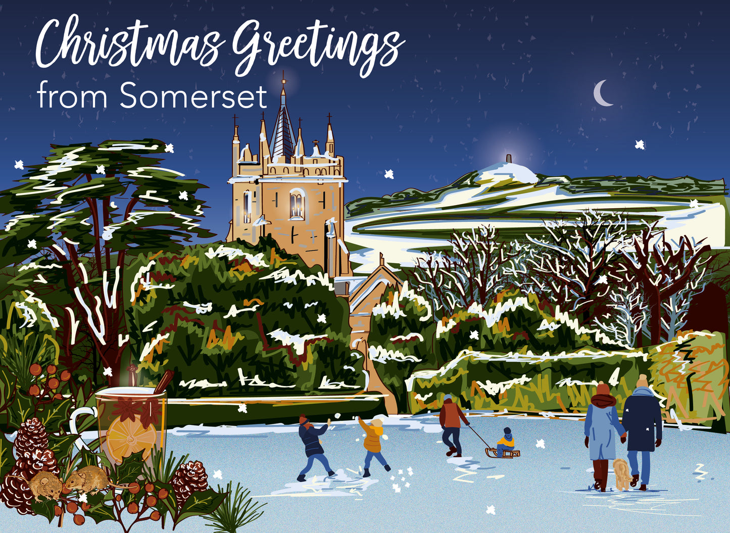 Glastonbury Tor from West Pennard at Christmas 5x7" Christmas Cards