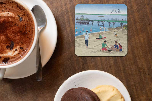 Clevedon Beach Illustrated Wooden Coasters