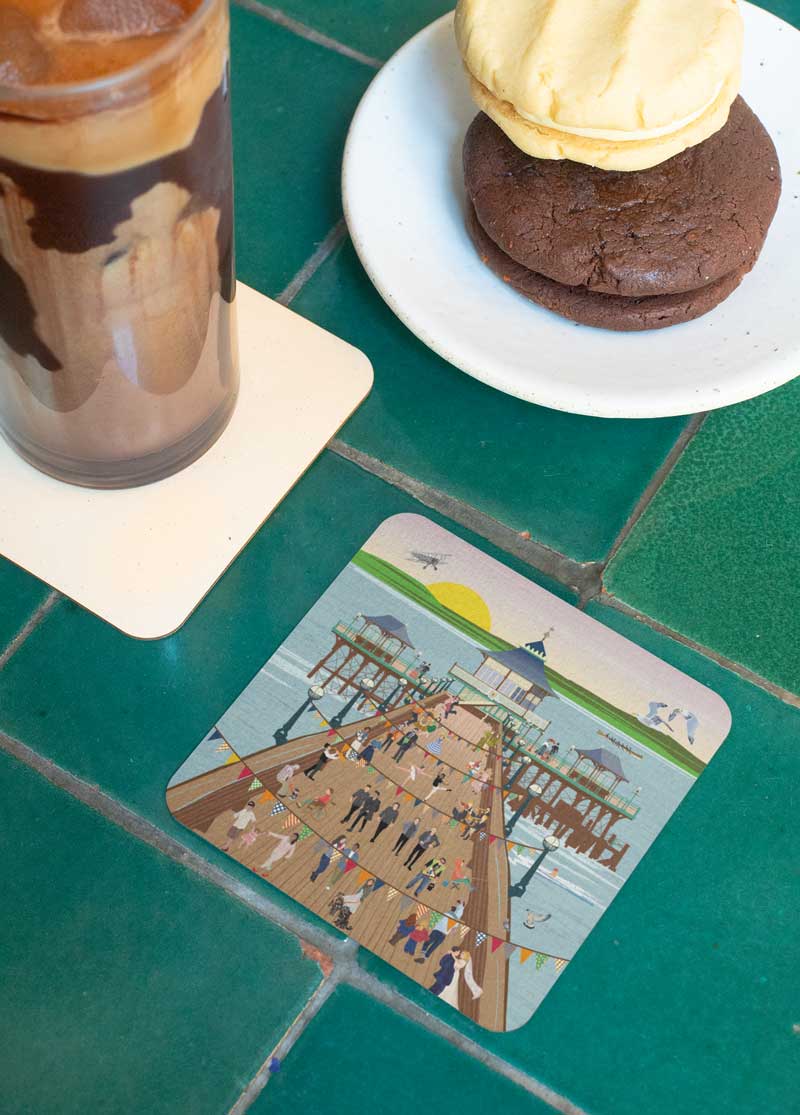 One Direction on Clevedon Pier Illustrated Wooden Coasters