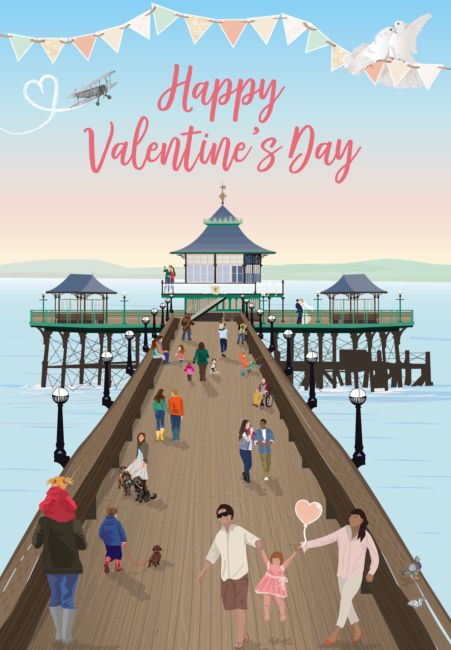Walking along Clevedon Pier Valentine's Card