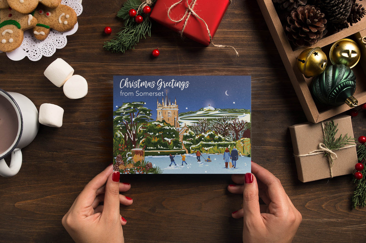 Glastonbury Tor from West Pennard at Christmas 5x7" Christmas Cards