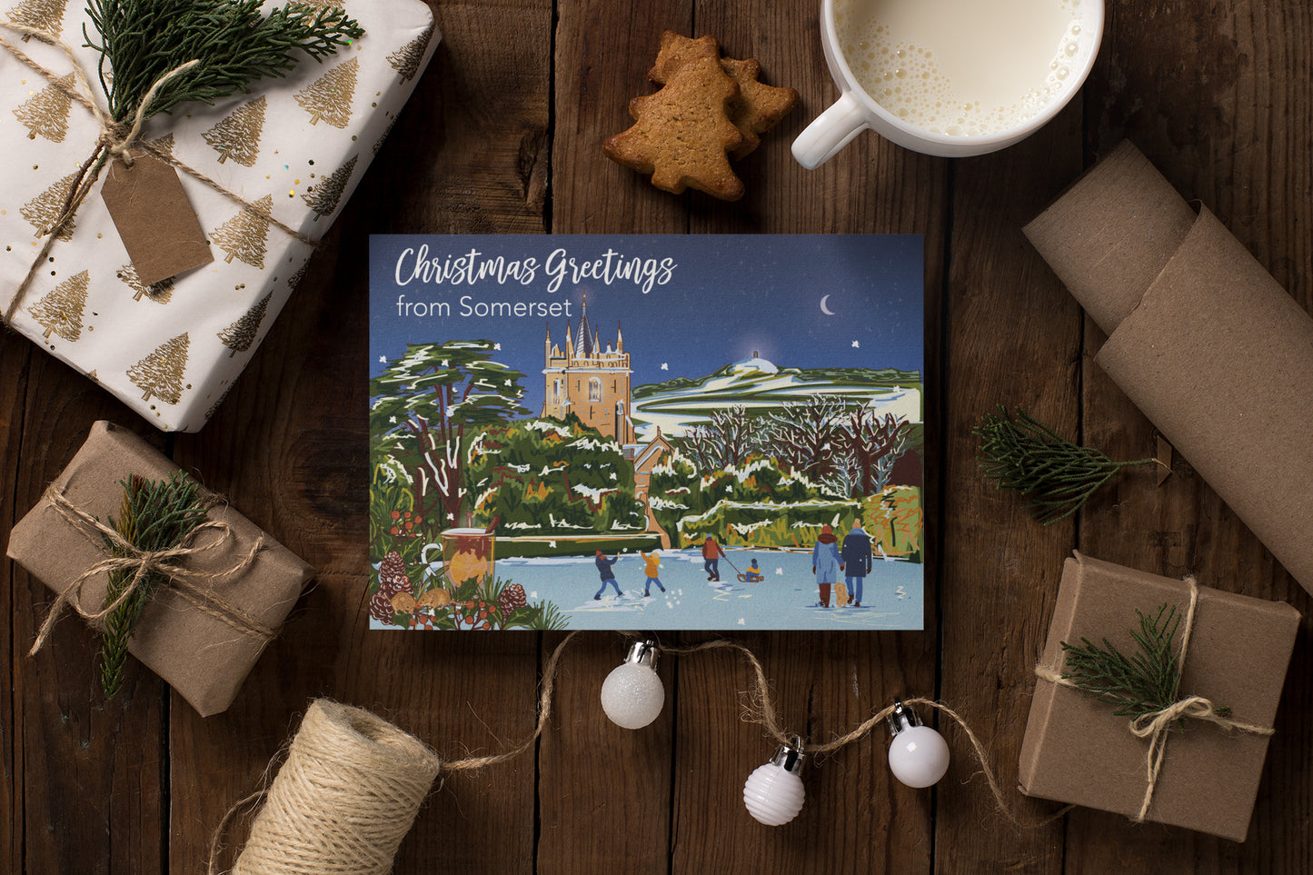 Glastonbury Tor from West Pennard at Christmas 5x7" Christmas Cards