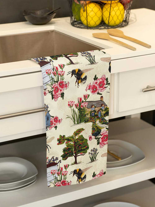 Country Cottage Pattern Tea Towel