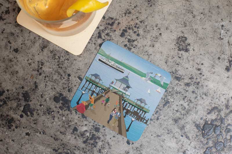 Pack of 4 Clevedon designs Illustrated Wooden Coasters