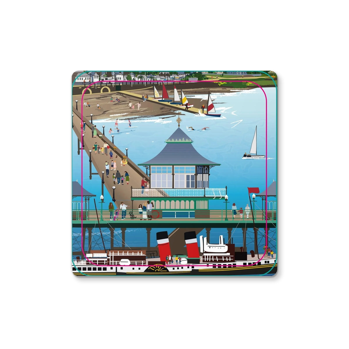Waverley at Clevedon Pier Illustrated Wooden Coasters