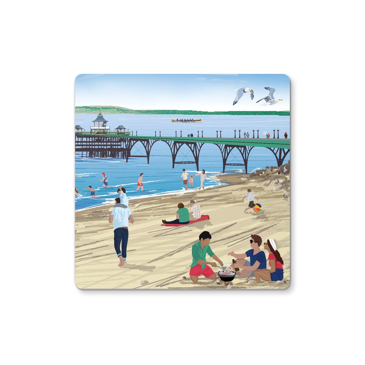 Clevedon Beach Illustrated Wooden Coasters