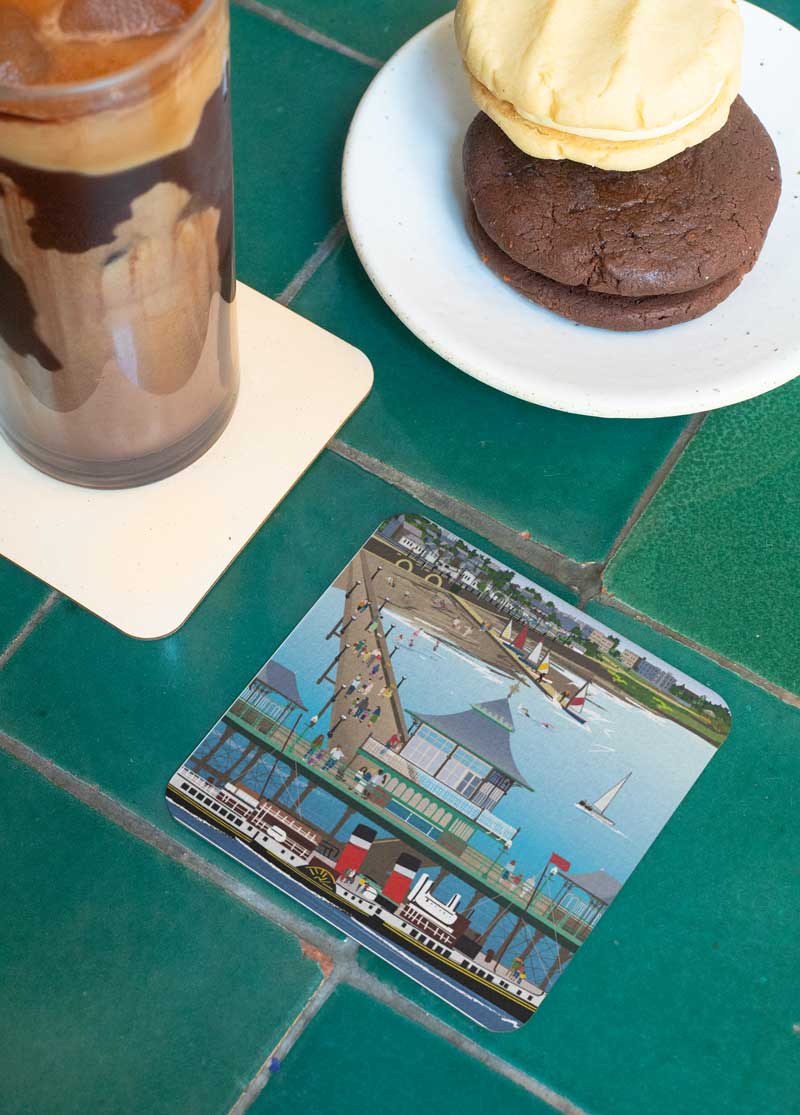 Pack of 4 Clevedon designs Illustrated Wooden Coasters